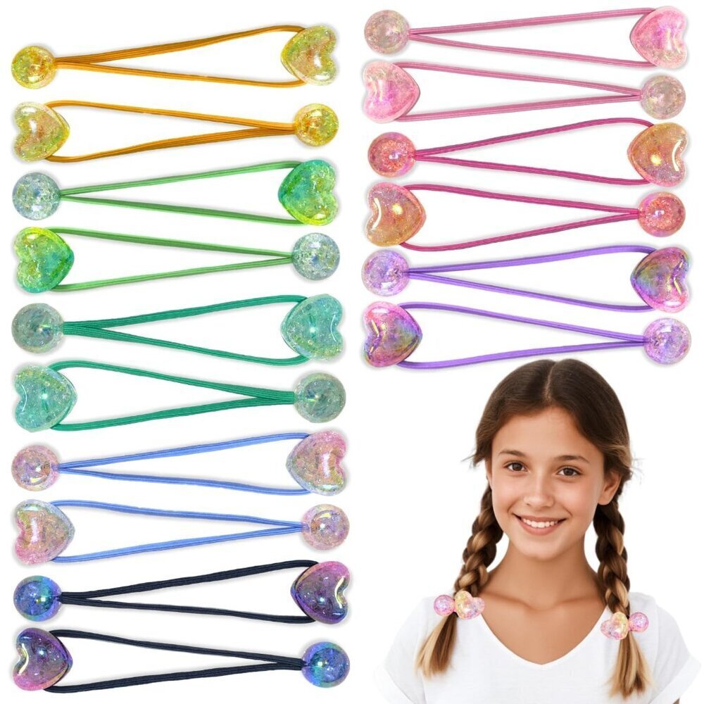 16PCS Colorful Heart Ball Hair Ties Elastic Ponytail Holders for Girls Women